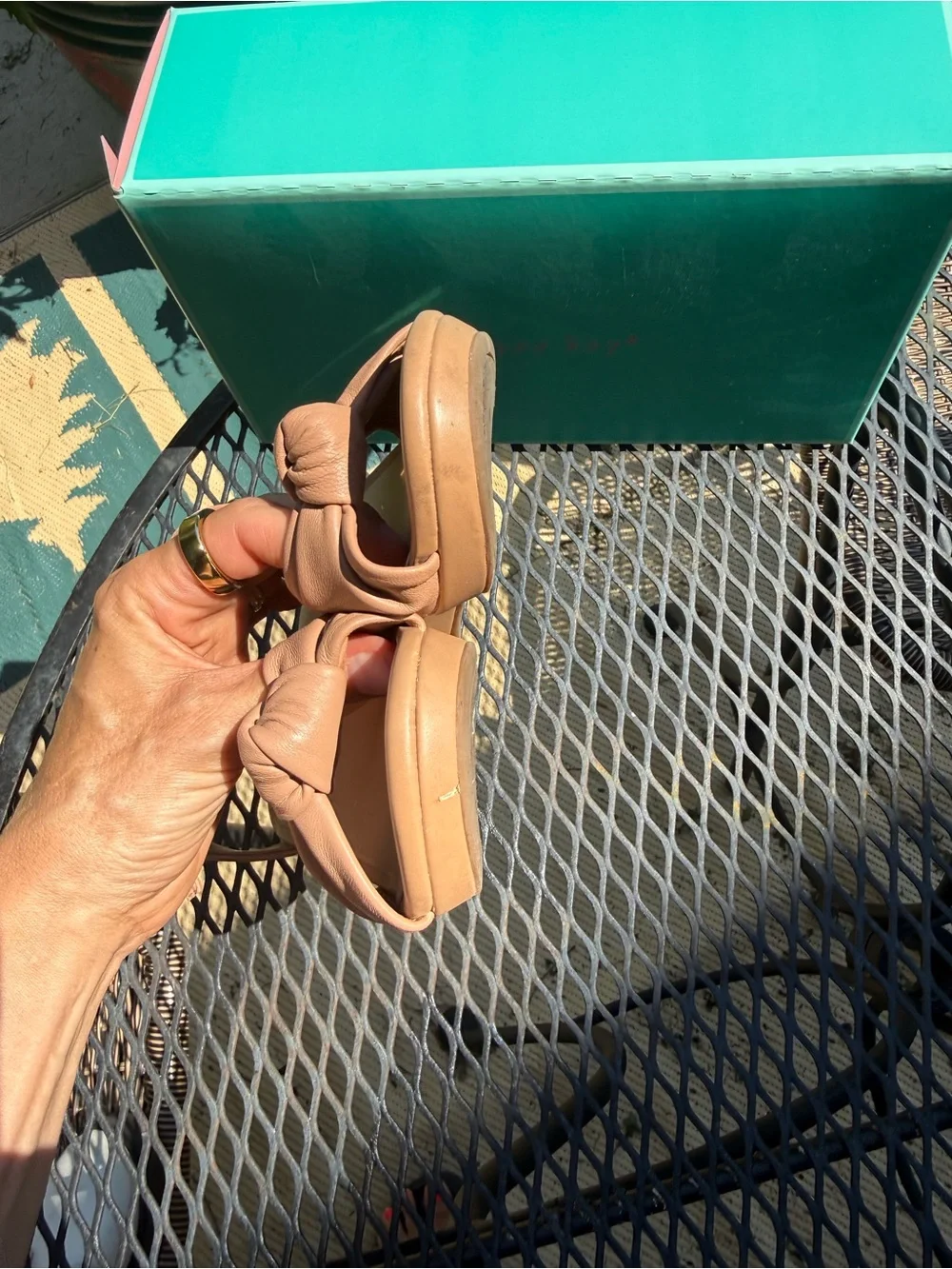Copper Key Tan Knot Detail Wedge Sandals Girls Size 1